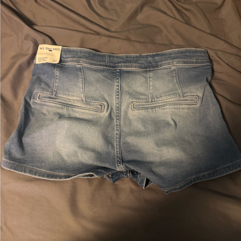 We The Free Blue Jean Shorts with Frayed Hem